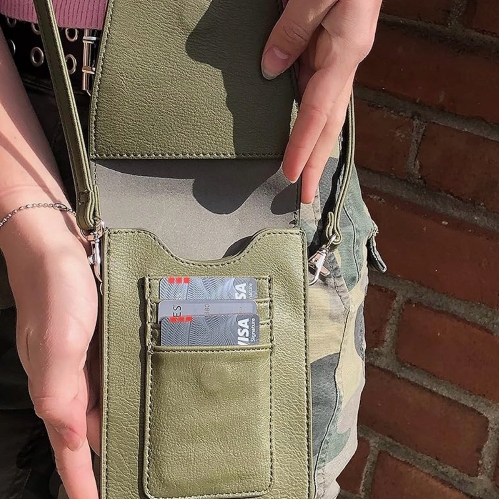 NWT K Carroll Army Green  Crossbody Bag with Tassel- RFID protected - Picture 3 of 5